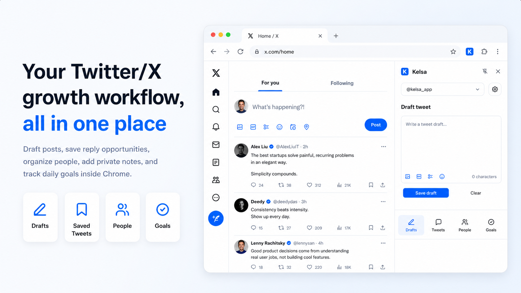 Your complete X workflow in one side panel in Kelsa